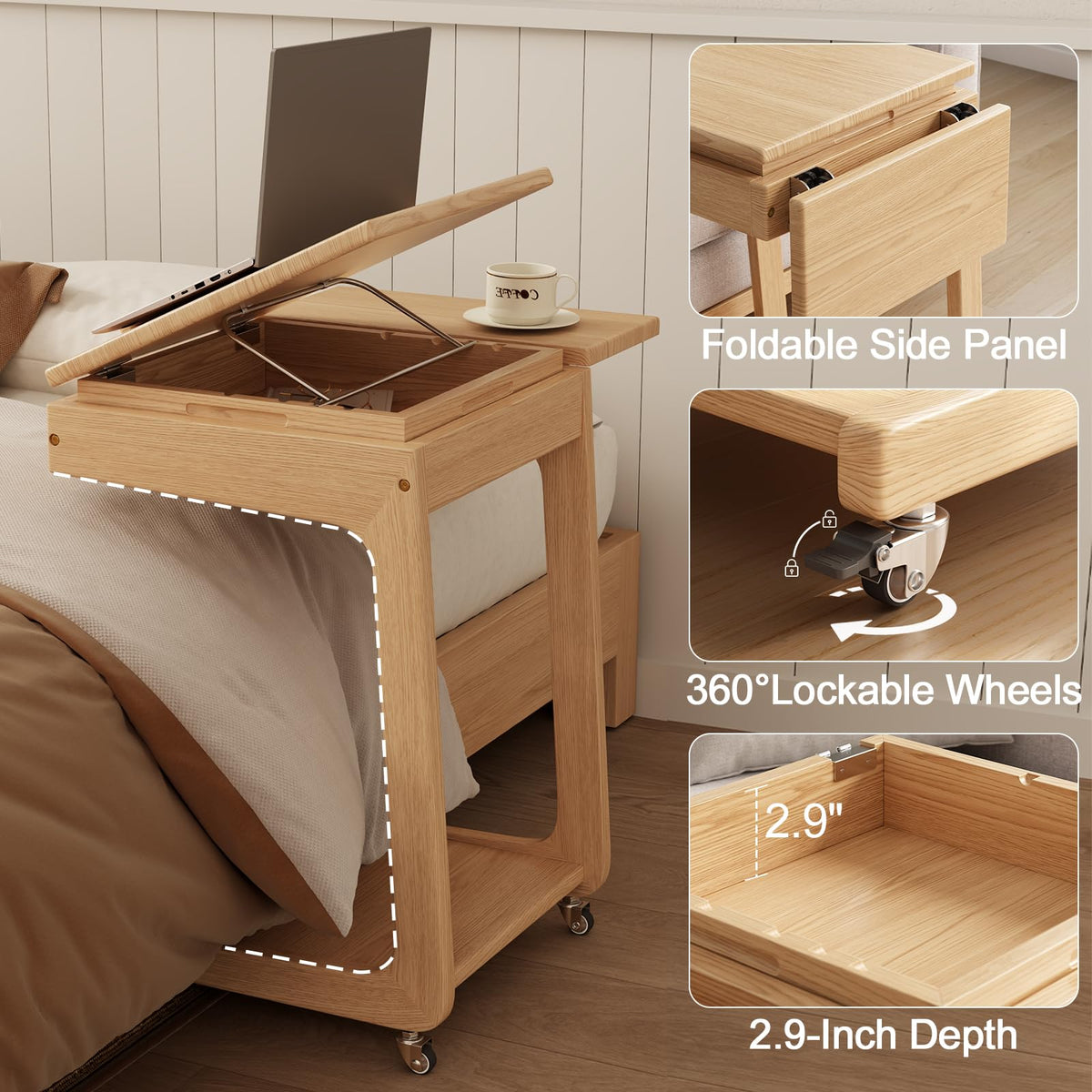 YAZIFIRSTLY Solid Wood C-Shaped End Table for Living Room