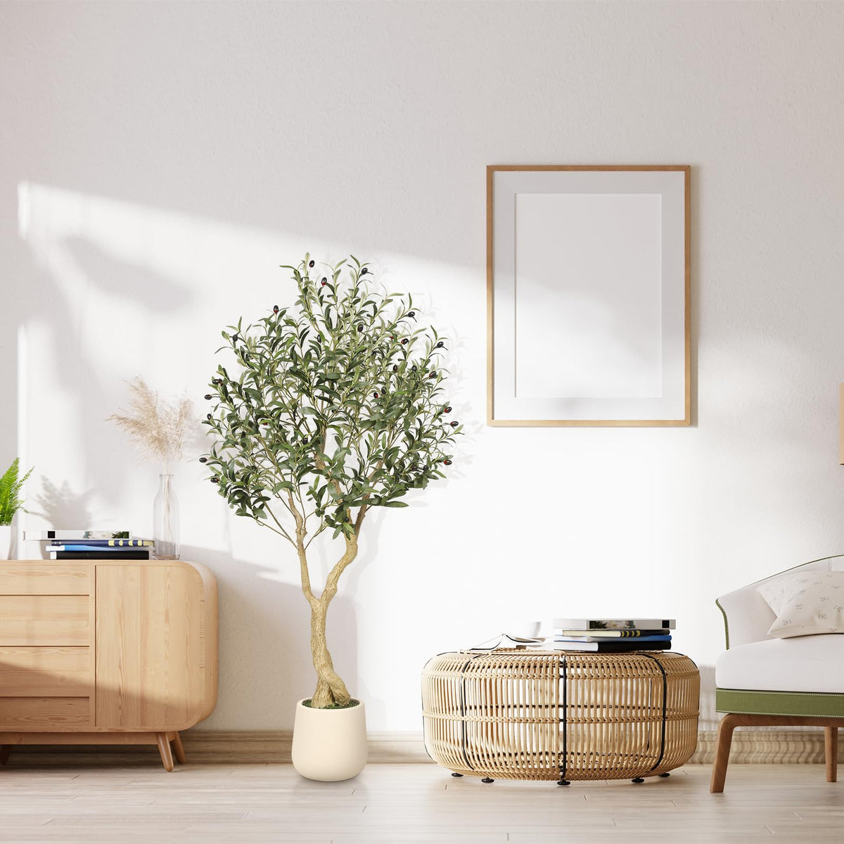 Realead Tall Artificial Olive Tree with White Planter