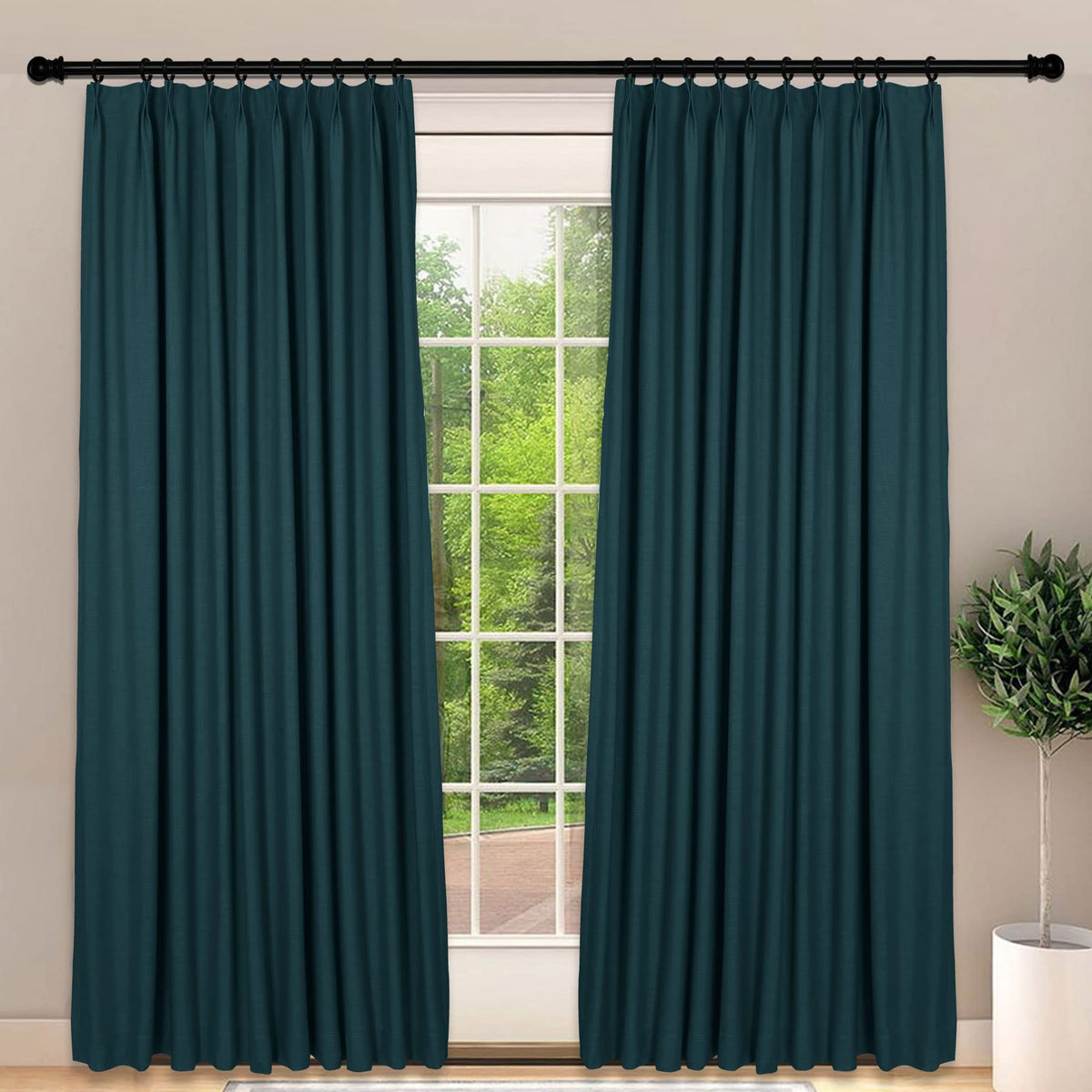 Frelement Light-Filtering Linen Pinch Pleat Curtains, 2 Panels