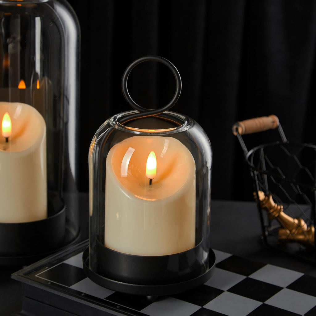 Ganwu Brass Hurricane Candle Holders with Glass Domes, Set of 2