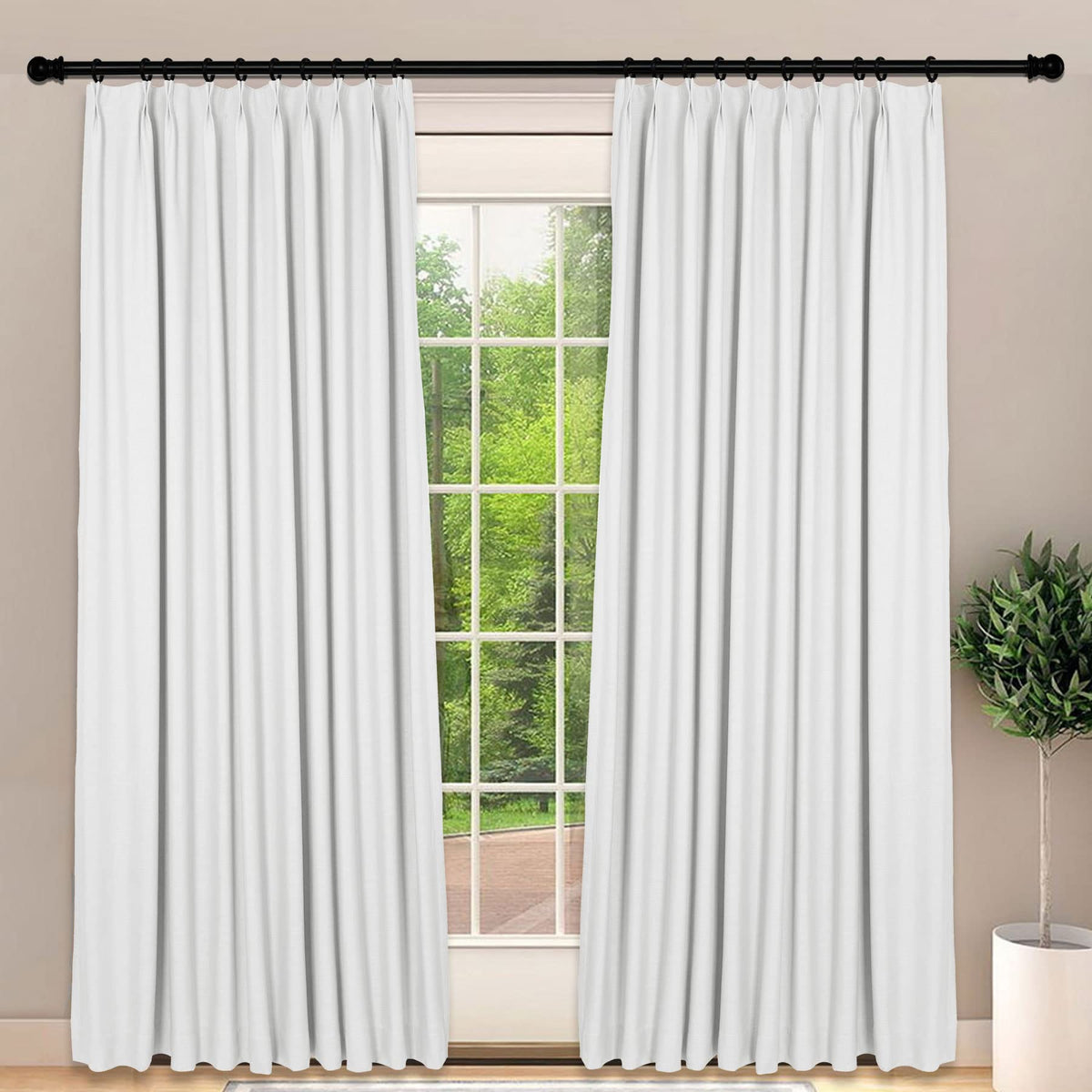 Frelement Light-Filtering Linen Pinch Pleat Curtains, 2 Panels