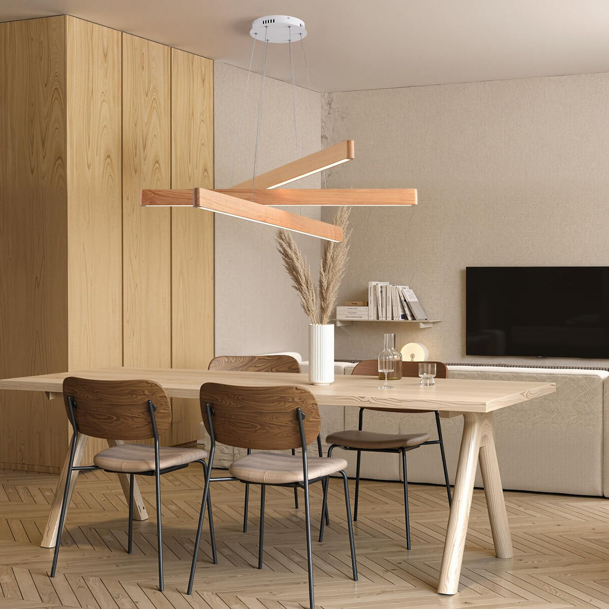 YISDESIGN Dimmable Wood Linear Pendant Light Fixture