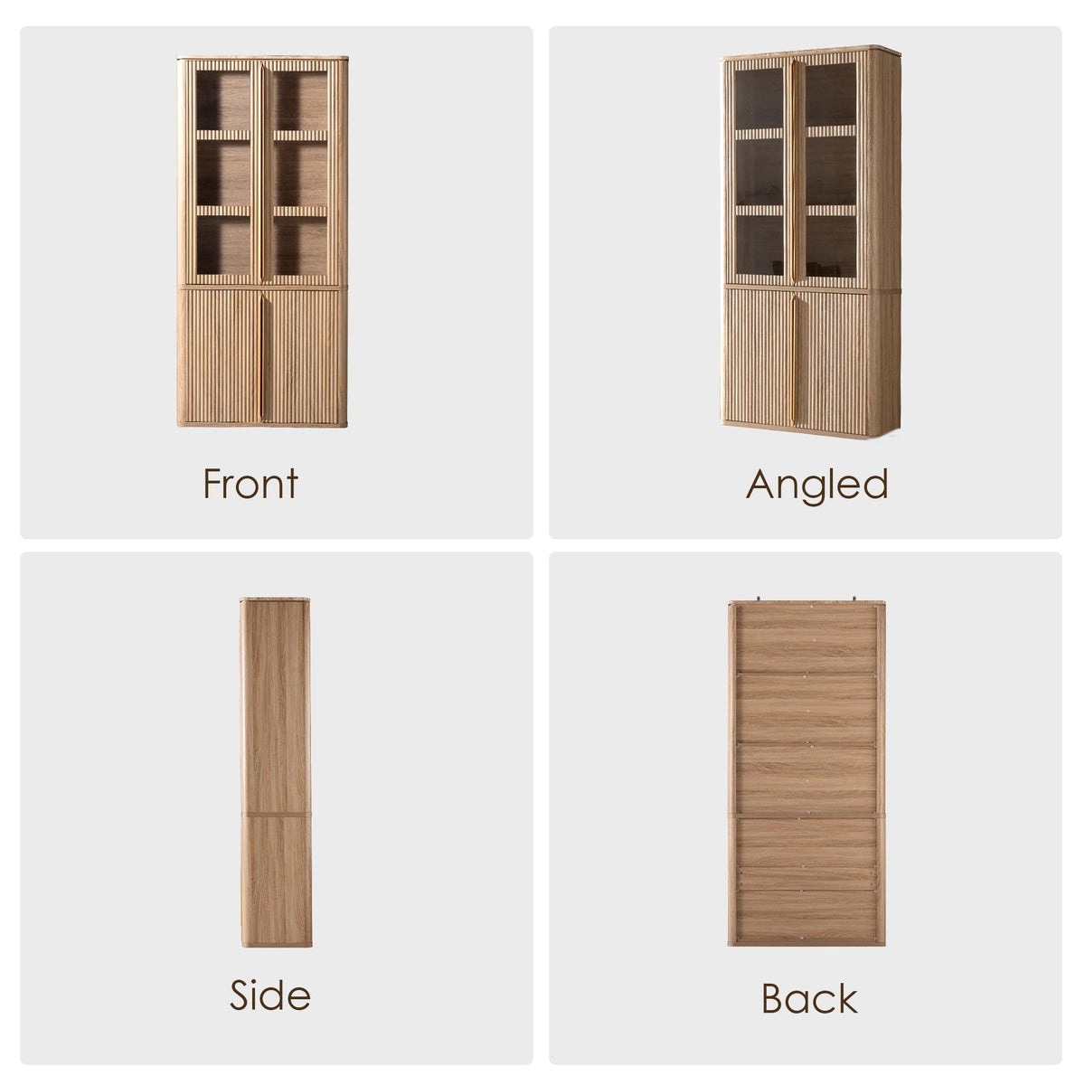77-Inch Fluted Storage Cabinet with Glass Doors