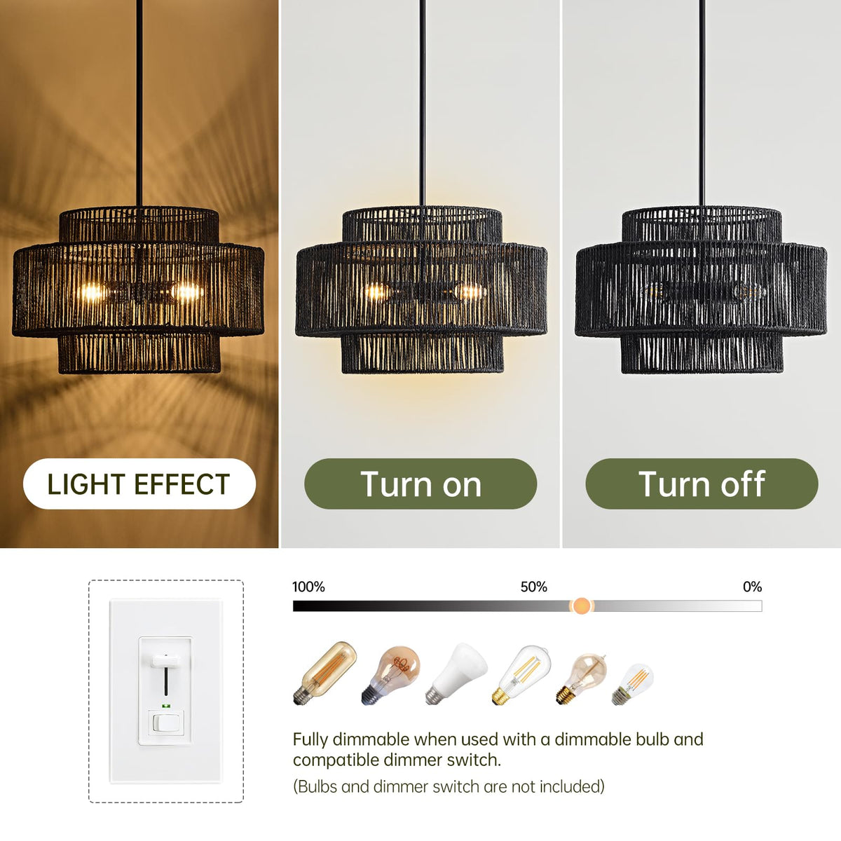 InterMaka Large Boho Rattan Chandelier Light Fixture