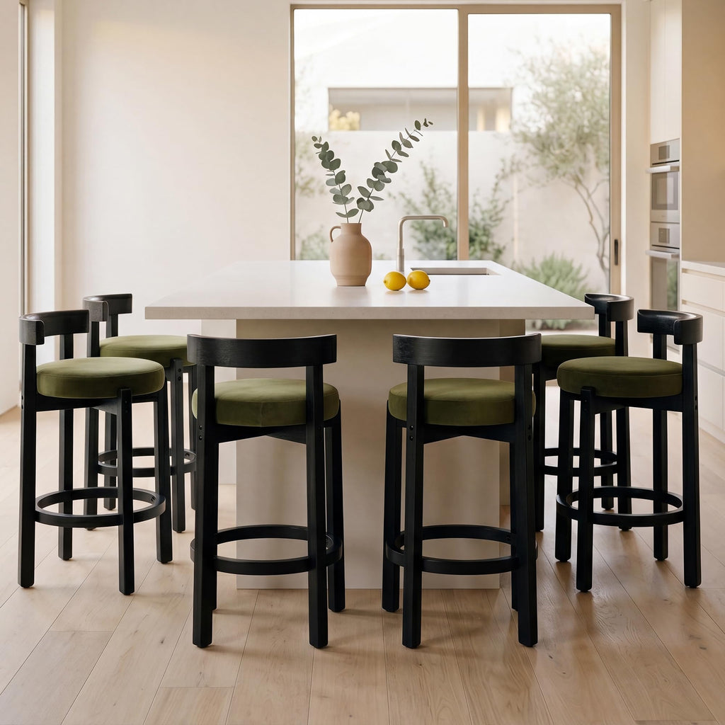 LukeAlon Rustic Modern Round Wood-Leg Low-Back Stool 5733
