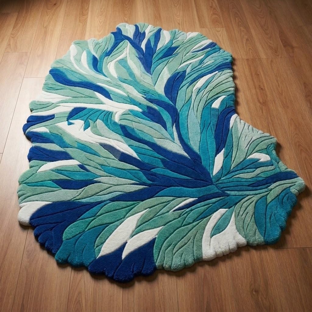 Hand-Tufted Abstract Tropical Leaf Plush Area Rug