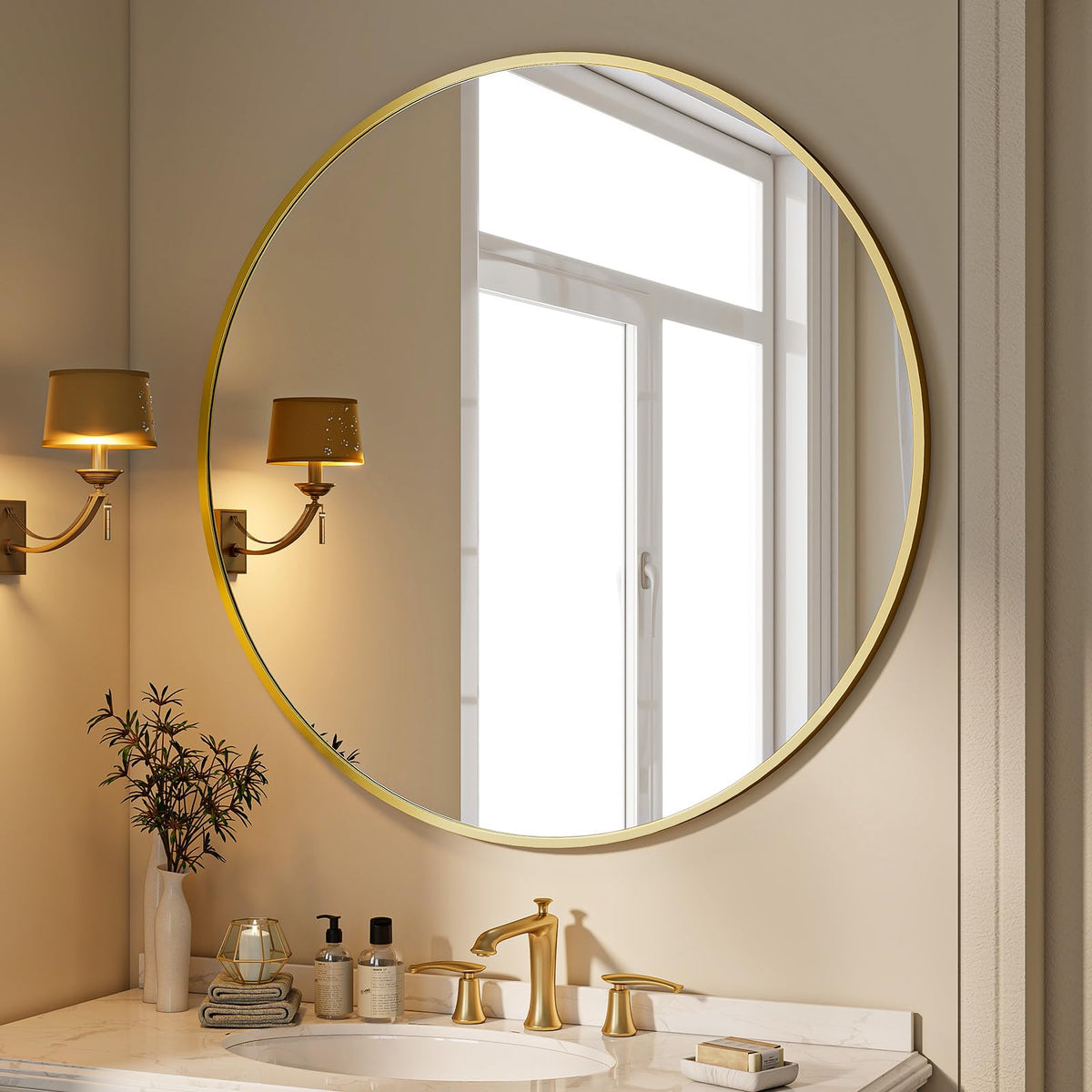 BEAUTYPEAK Round Metal Frame Decorative Wall Mirror