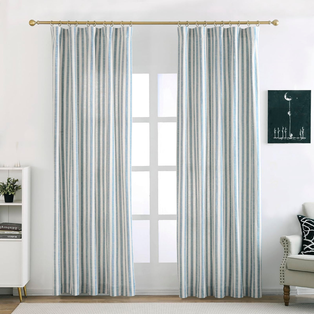 DotheDrape Striped Linen Light-Filtering Curtains, 2 Panels
