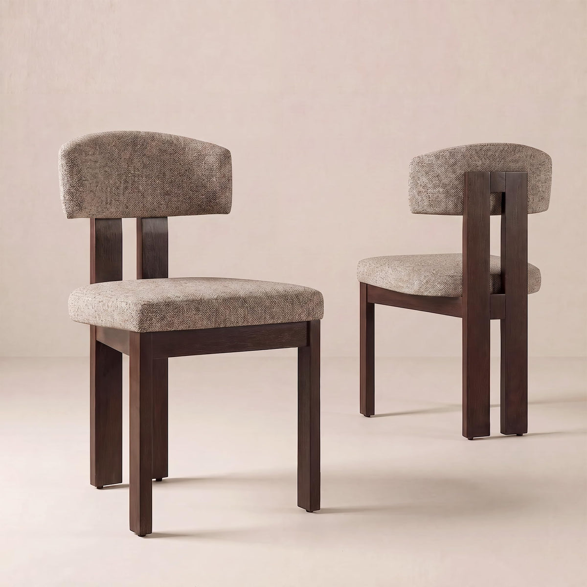 COLAMY Set of 4 Upholstered Dining Chairs, Beige & Walnut