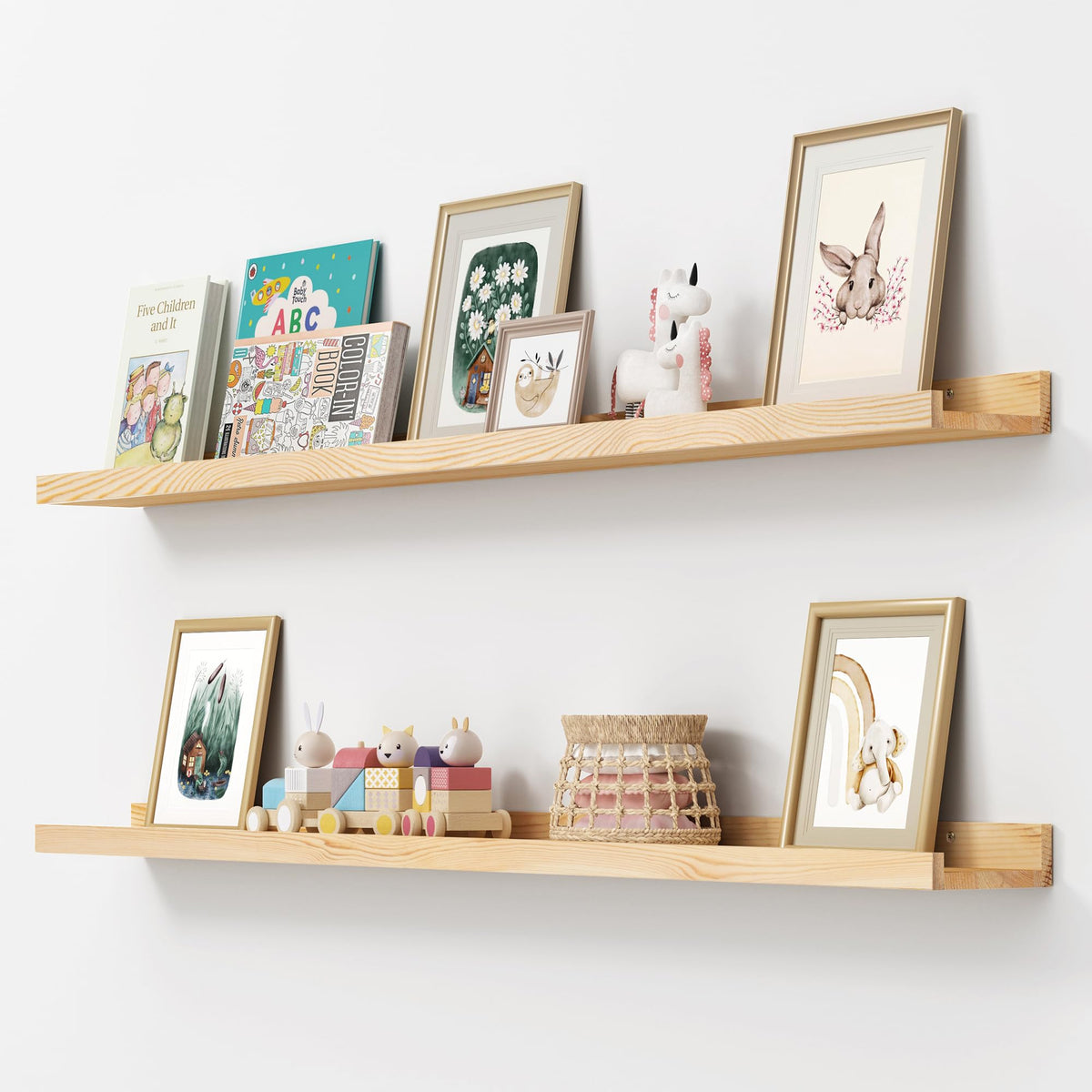 FLYJOE Solid Wood Picture Ledge Display Shelf