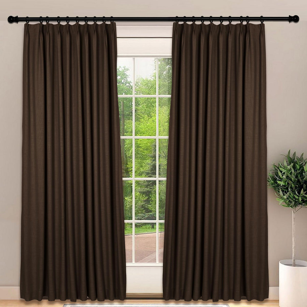 Frelement Light-Filtering Linen Pinch Pleat Curtains, 2 Panels