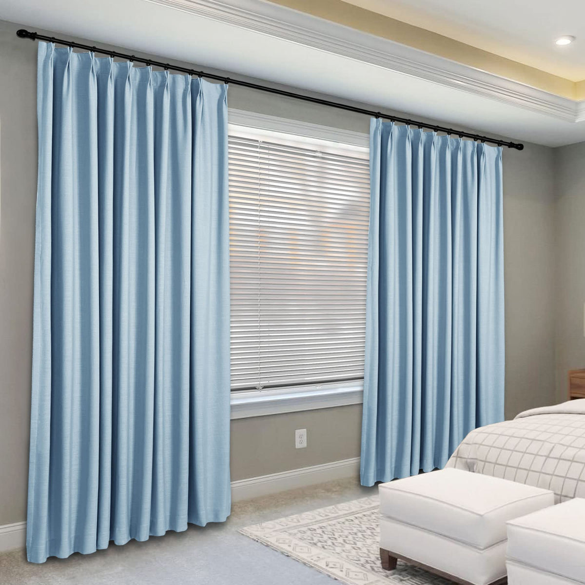 Frelement Light-Filtering Linen Pinch Pleat Curtains, 2 Panels
