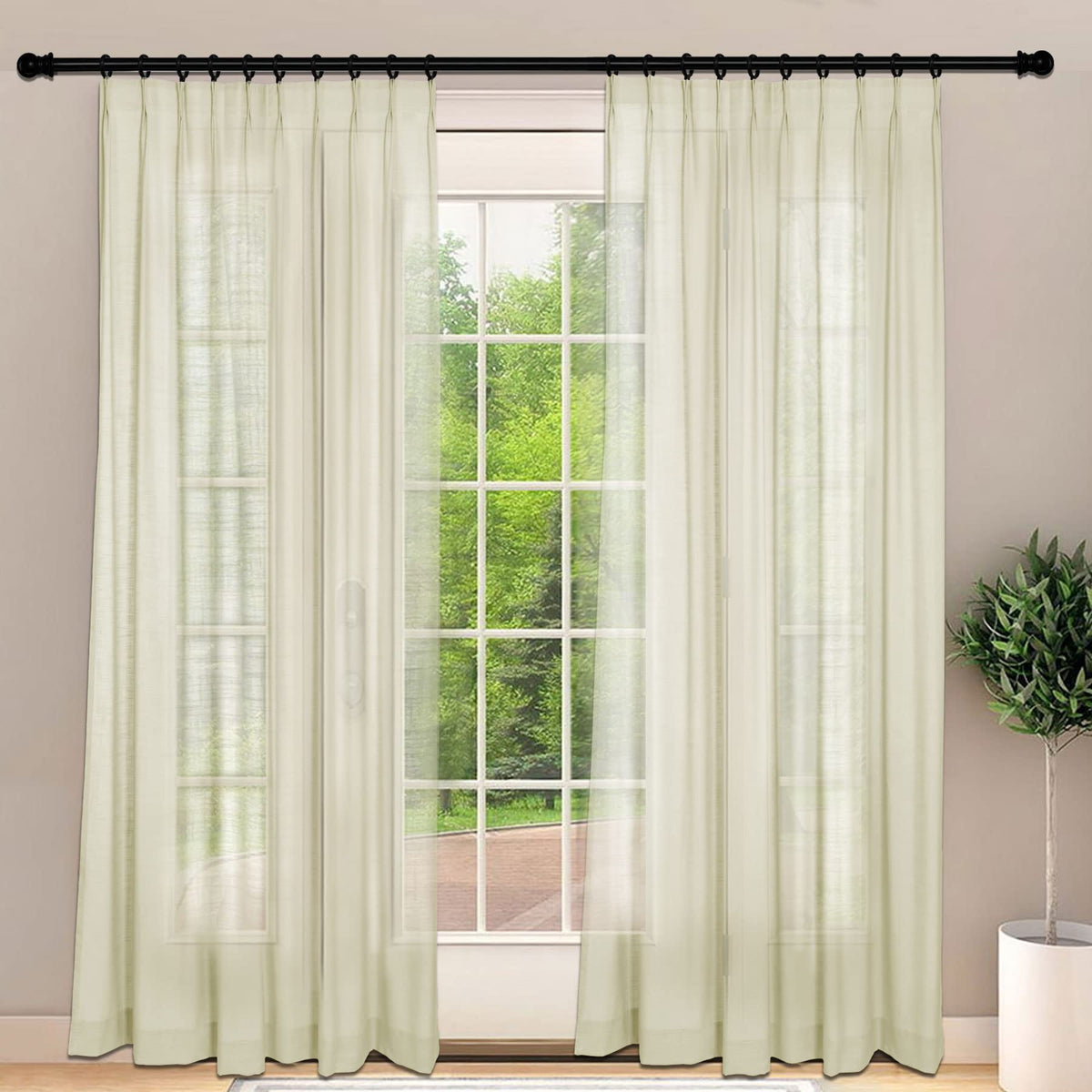 Frelement Light-Filtering Linen Pinch Pleat Curtains, 2 Panels