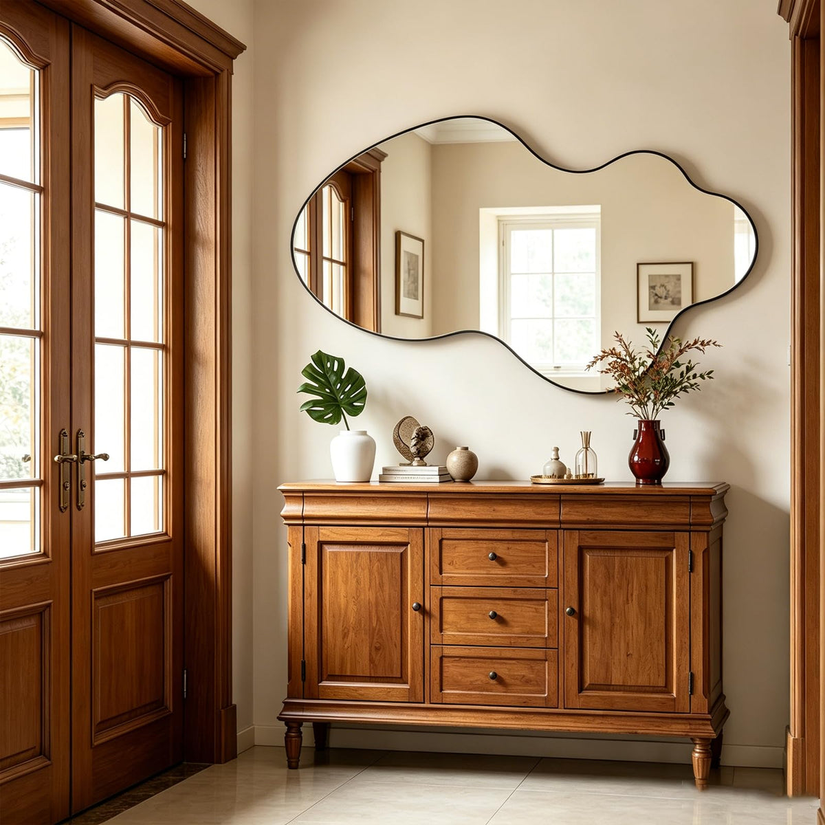 Flower-Shaped Decorative Metal Wall Mirror for Entryway