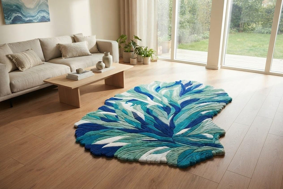 Hand-Tufted Abstract Tropical Leaf Plush Area Rug
