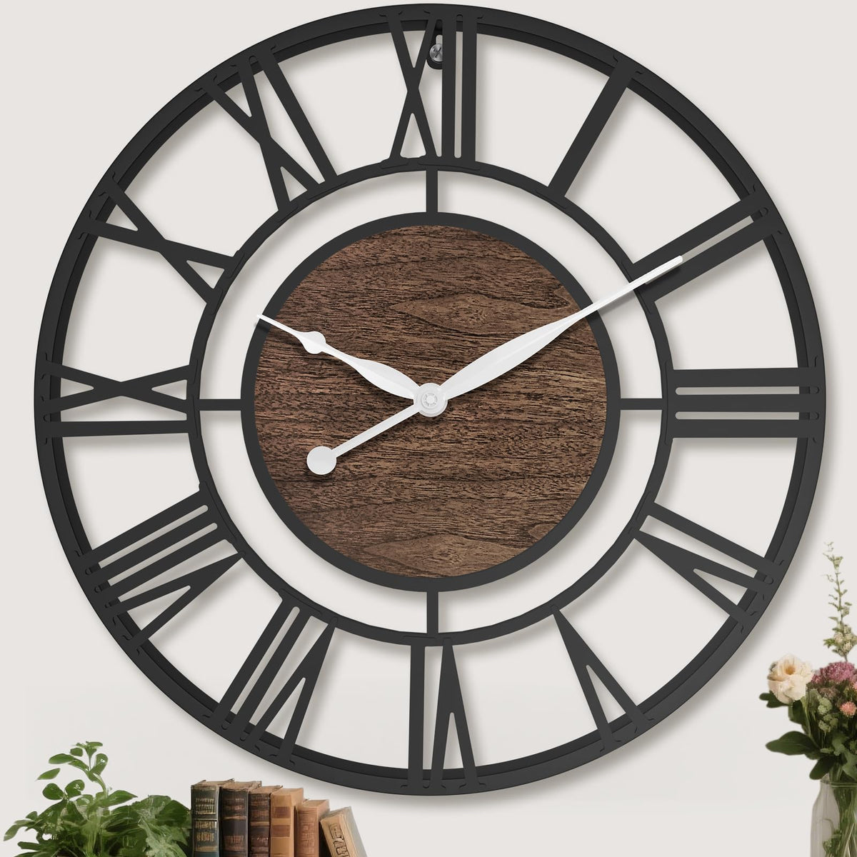 BBALOVEDRE Large Roman Numeral Decorative Metal Wall Clock