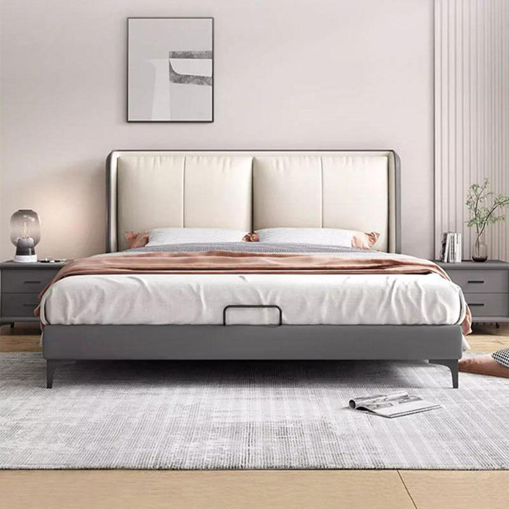DLCQIJI White Queen Leather Upholstered Platform Bed Frame