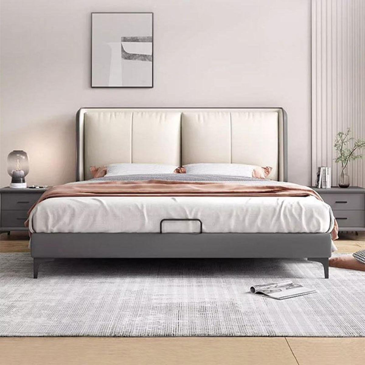DLCQIJI White Queen Leather Upholstered Platform Bed Frame
