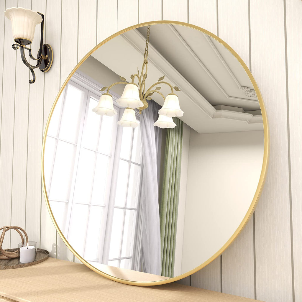 BEAUTYPEAK Round Metal Frame Decorative Wall Mirror
