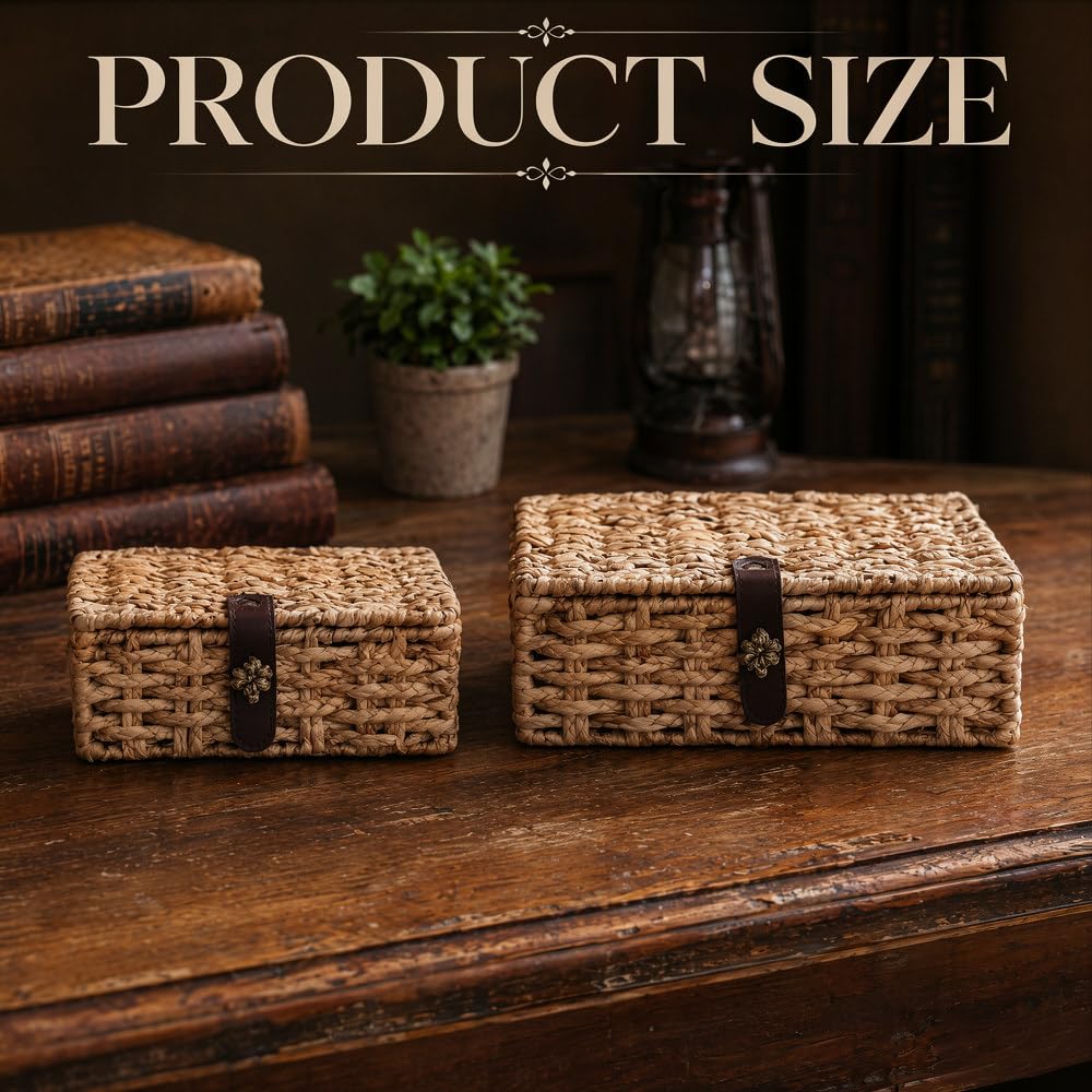 2-Piece Woven Water Hyacinth Storage Boxes with Lids