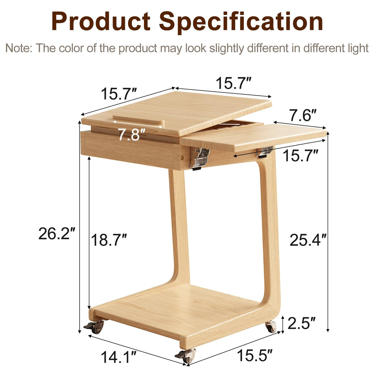 YAZIFIRSTLY Solid Wood C-Shaped End Table for Living Room