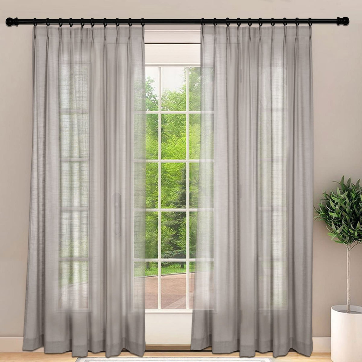 Frelement Light-Filtering Linen Pinch Pleat Curtains, 2 Panels