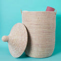 Large Boho Wicker Storage Basket with Lid, 23-Inch