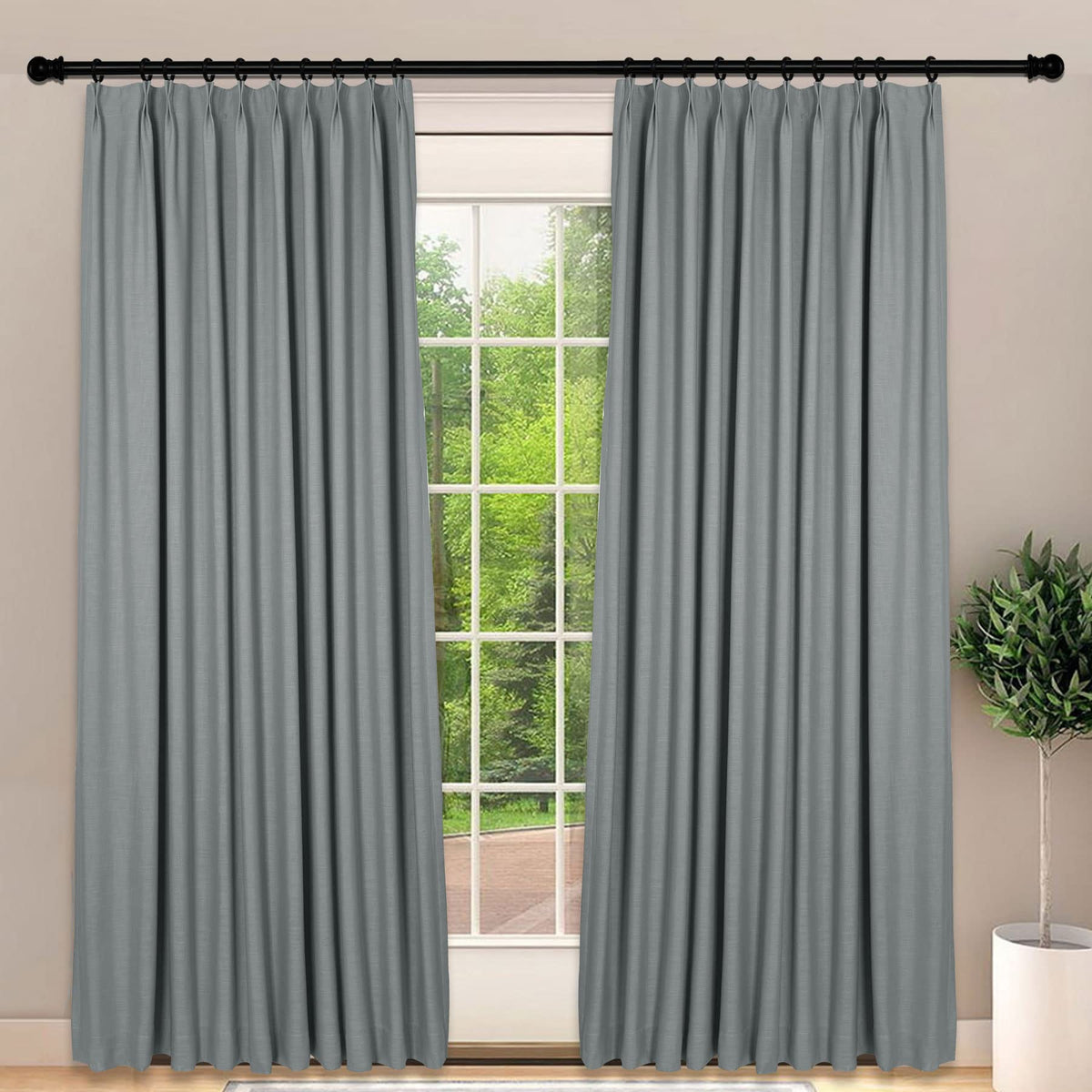 Frelement Light-Filtering Linen Pinch Pleat Curtains, 2 Panels