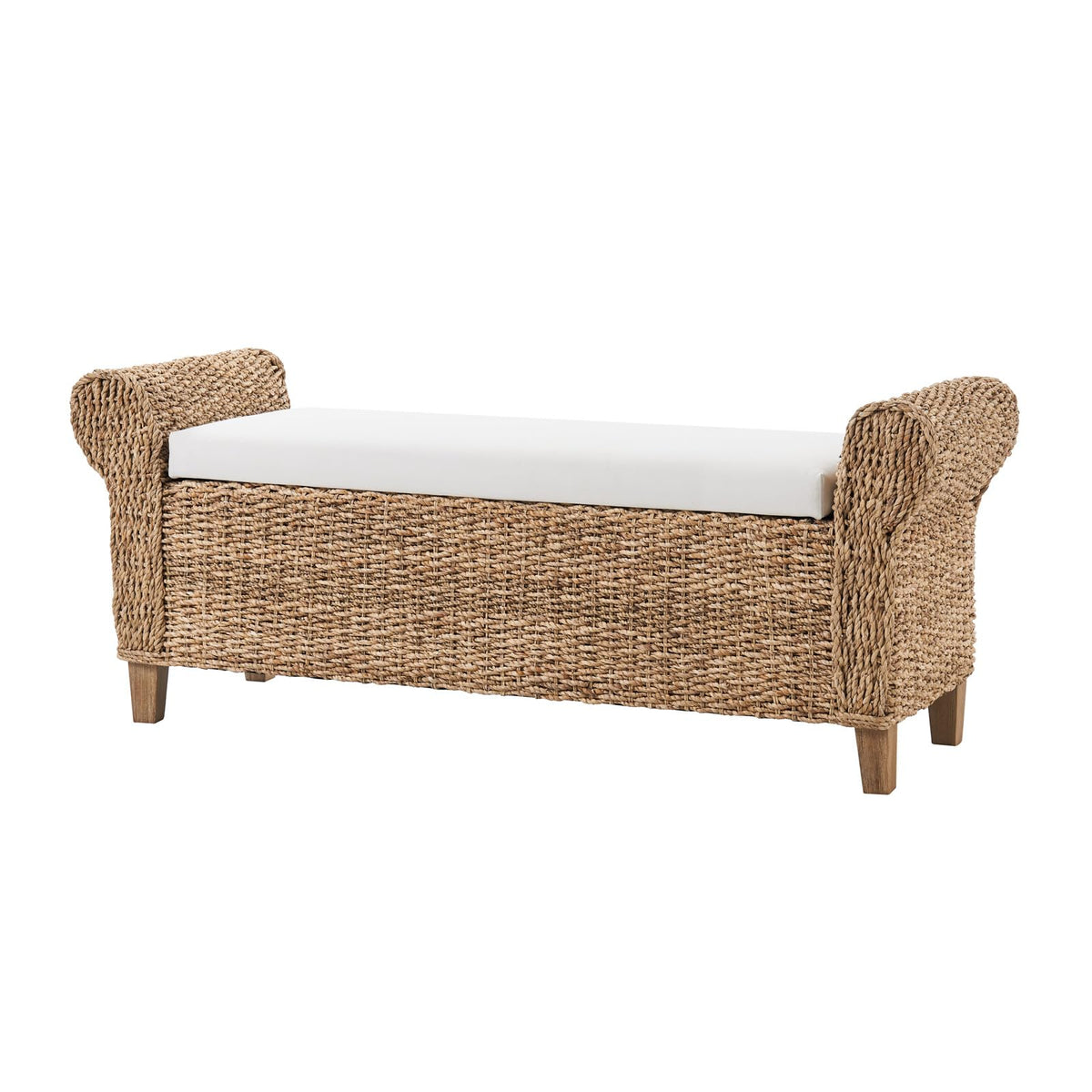 56-Inch Rattan Storage Bench with Rolled Armrests