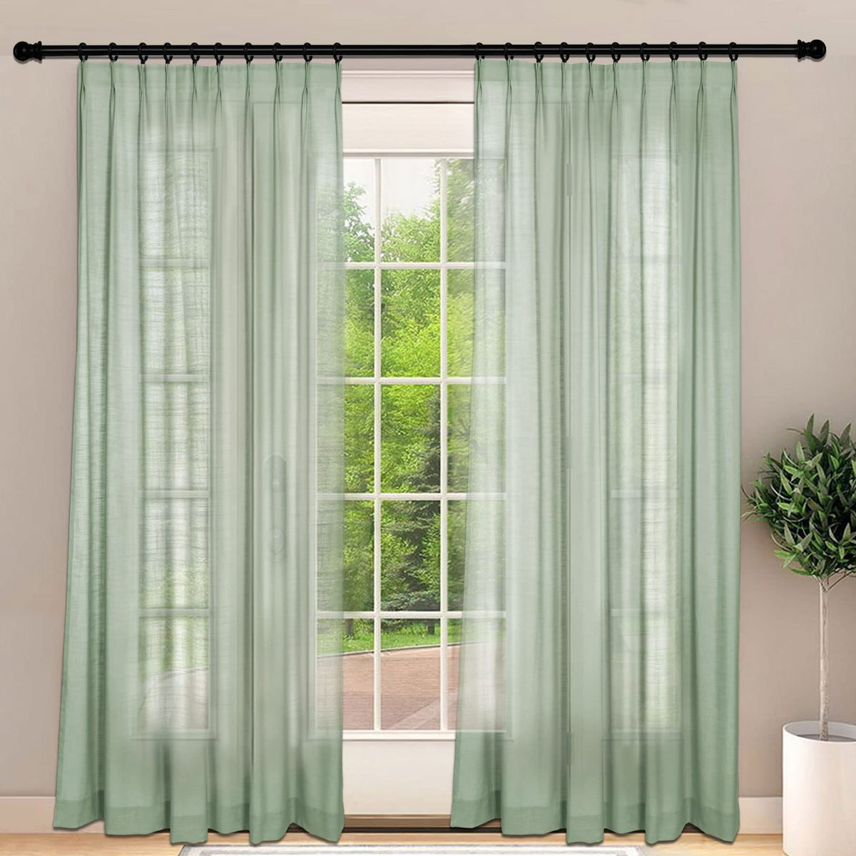 Frelement Light-Filtering Linen Pinch Pleat Curtains, 2 Panels