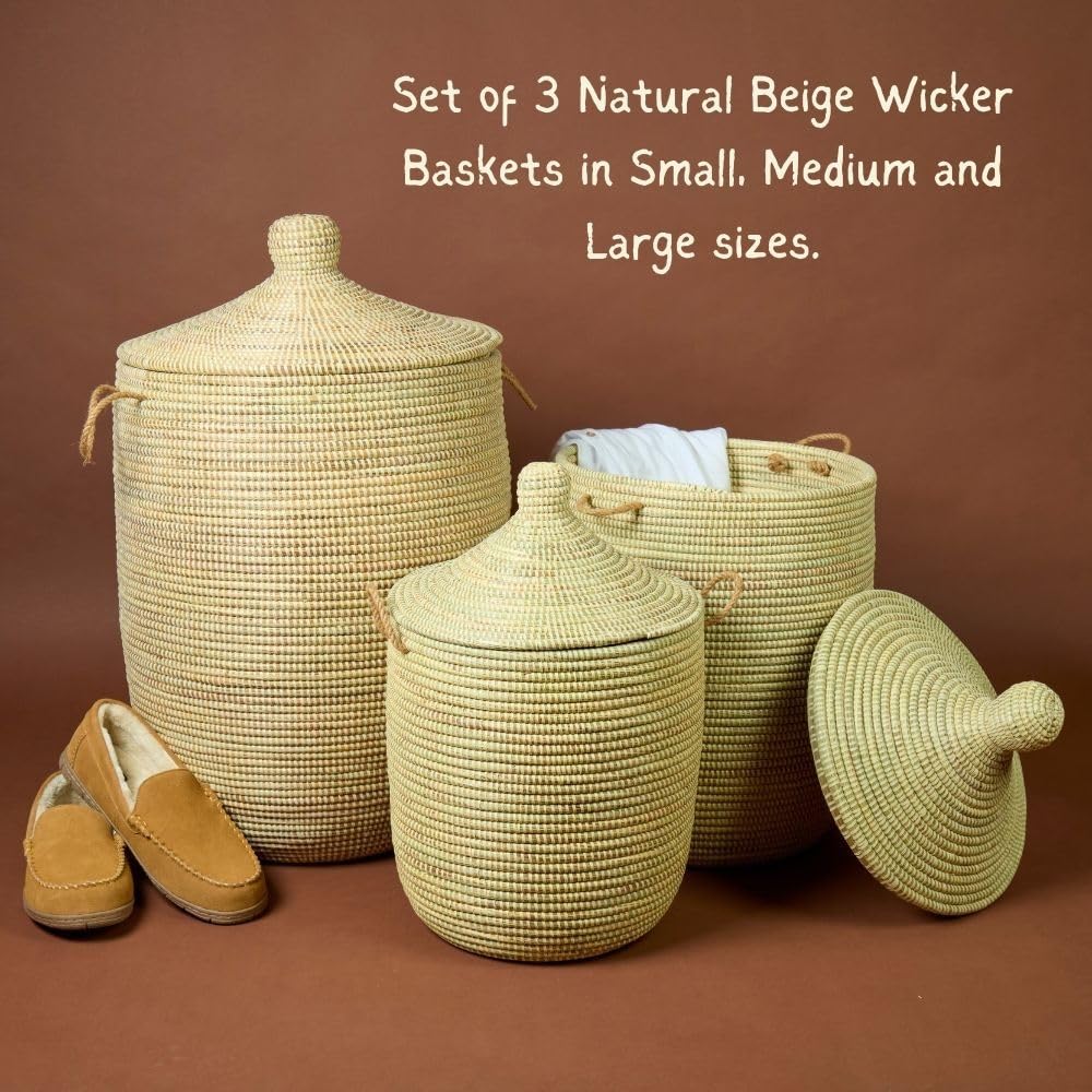 Large Boho Wicker Storage Basket with Lid, 23-Inch