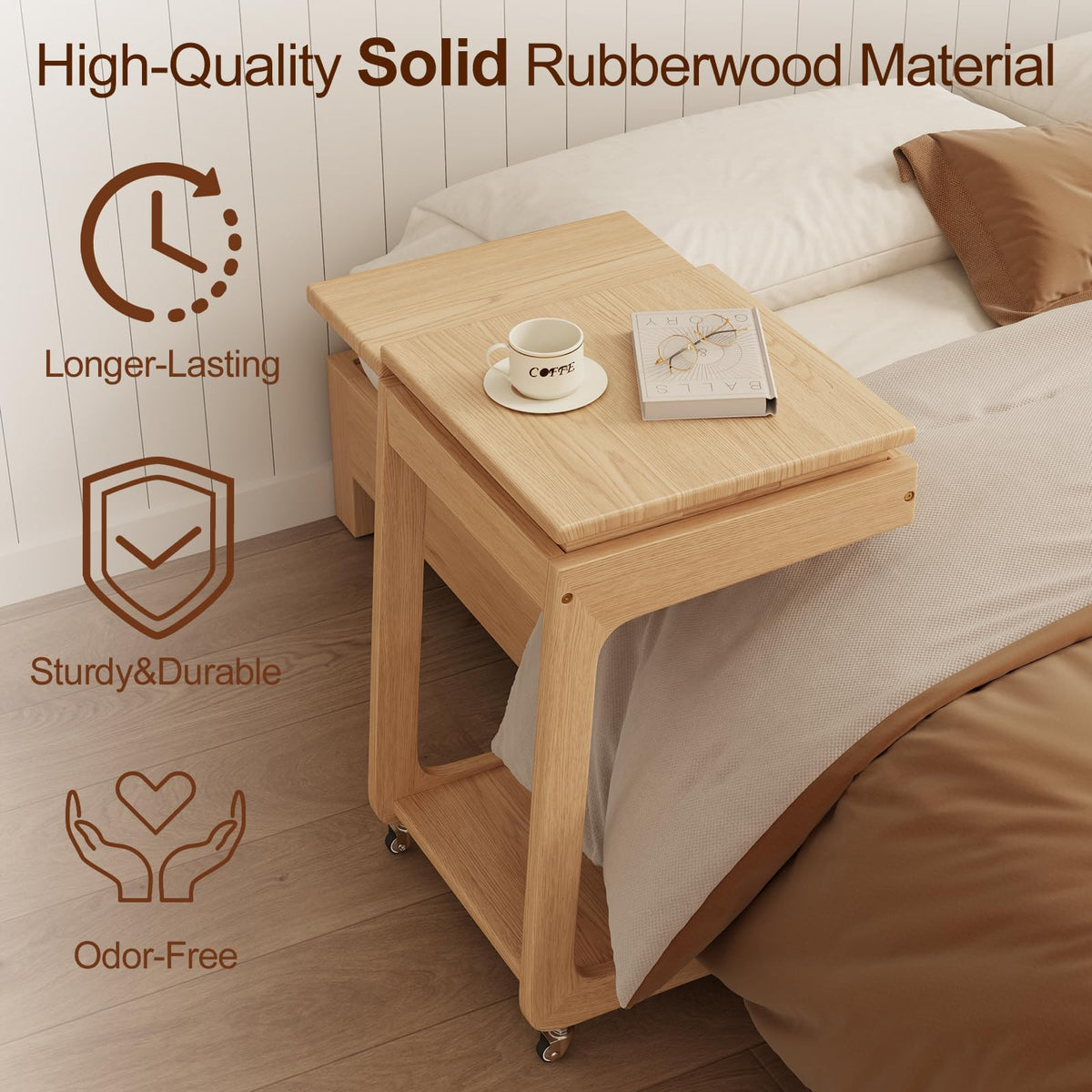 YAZIFIRSTLY Solid Wood C-Shaped End Table for Living Room