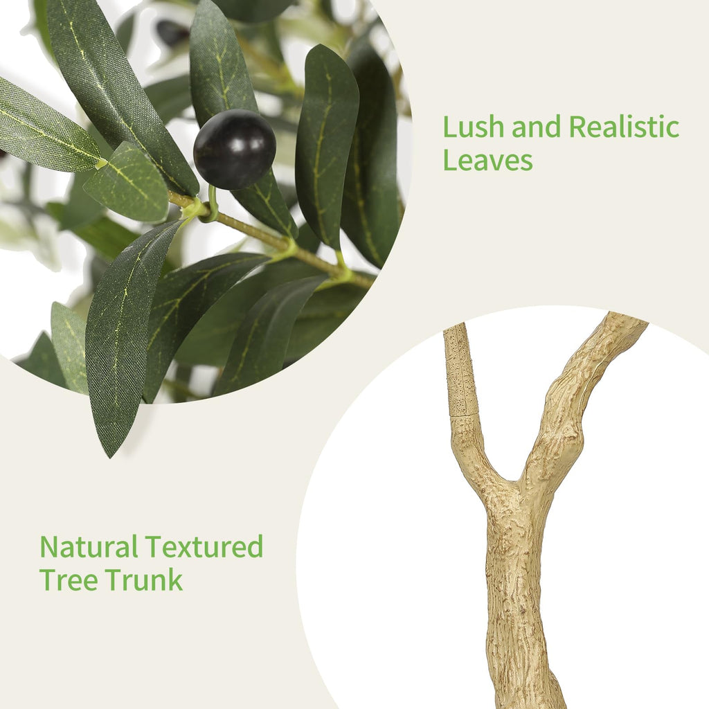 Realead Tall Artificial Olive Tree with White Planter