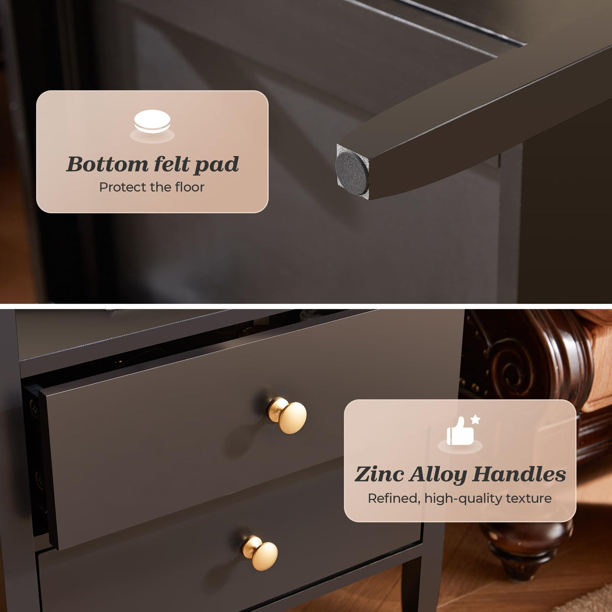 Modern Nightstand with Charging Station, 2 Drawers & Storage