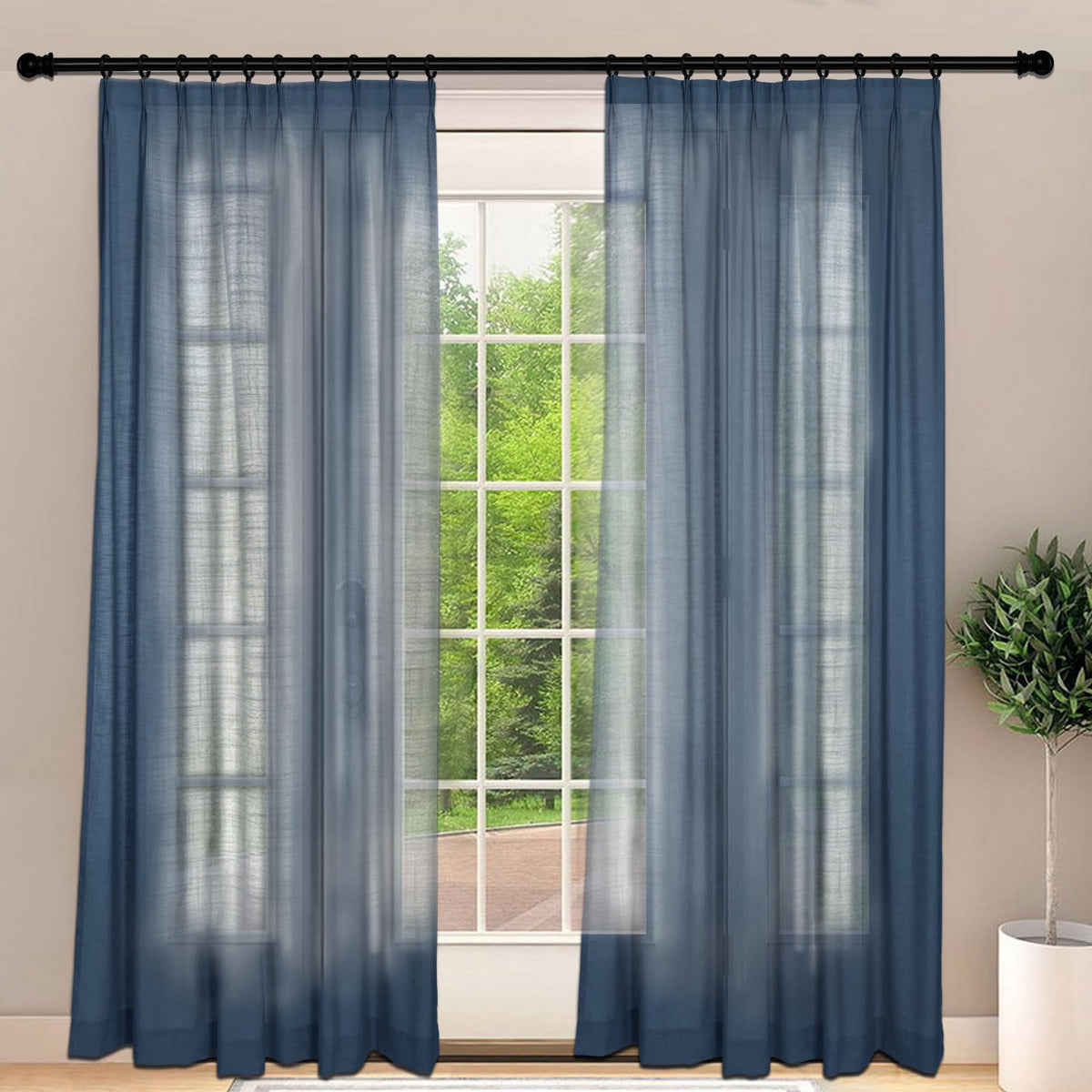 Frelement Light-Filtering Linen Pinch Pleat Curtains, 2 Panels