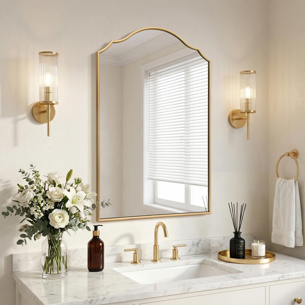 Besdomus Gold Metal Framed Decorative Vanity Wall Mirror