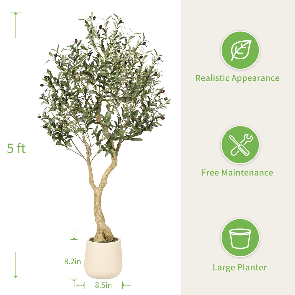 Realead Tall Artificial Olive Tree with White Planter