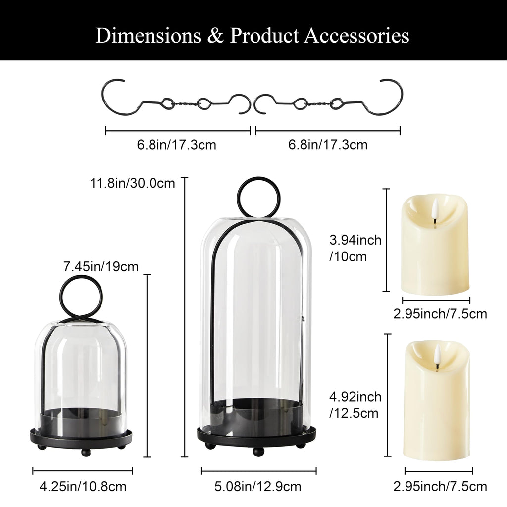 Ganwu Brass Hurricane Candle Holders with Glass Domes, Set of 2