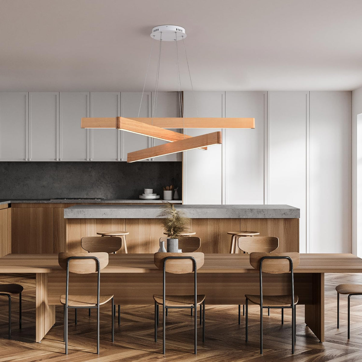 YISDESIGN Dimmable Wood Linear Pendant Light Fixture