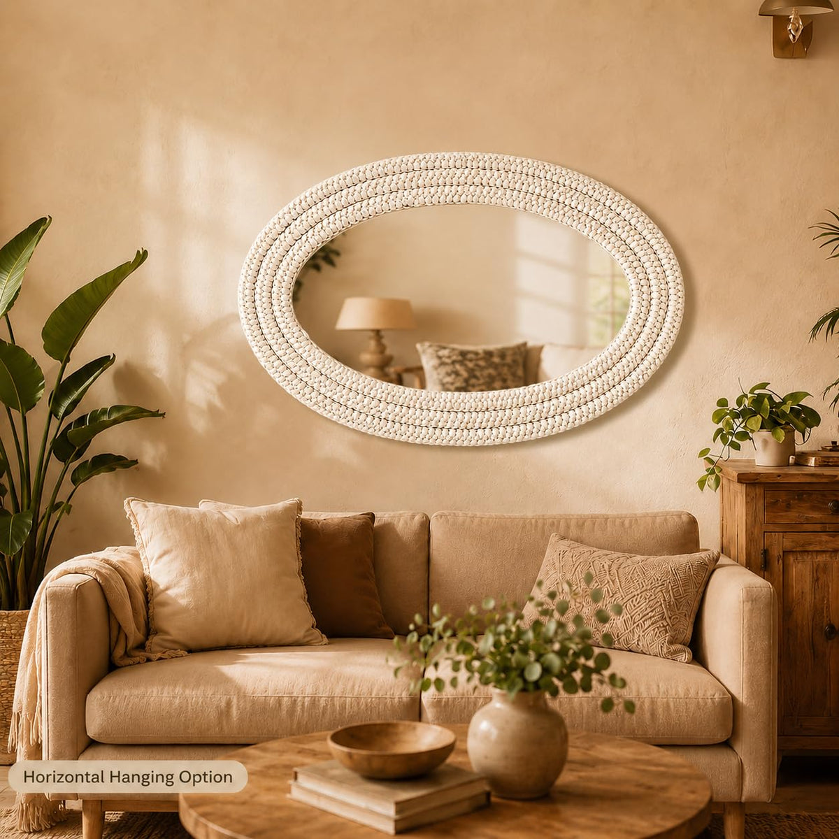 CAVINHOME Handwoven Corn Husk Decorative Wall Mirror