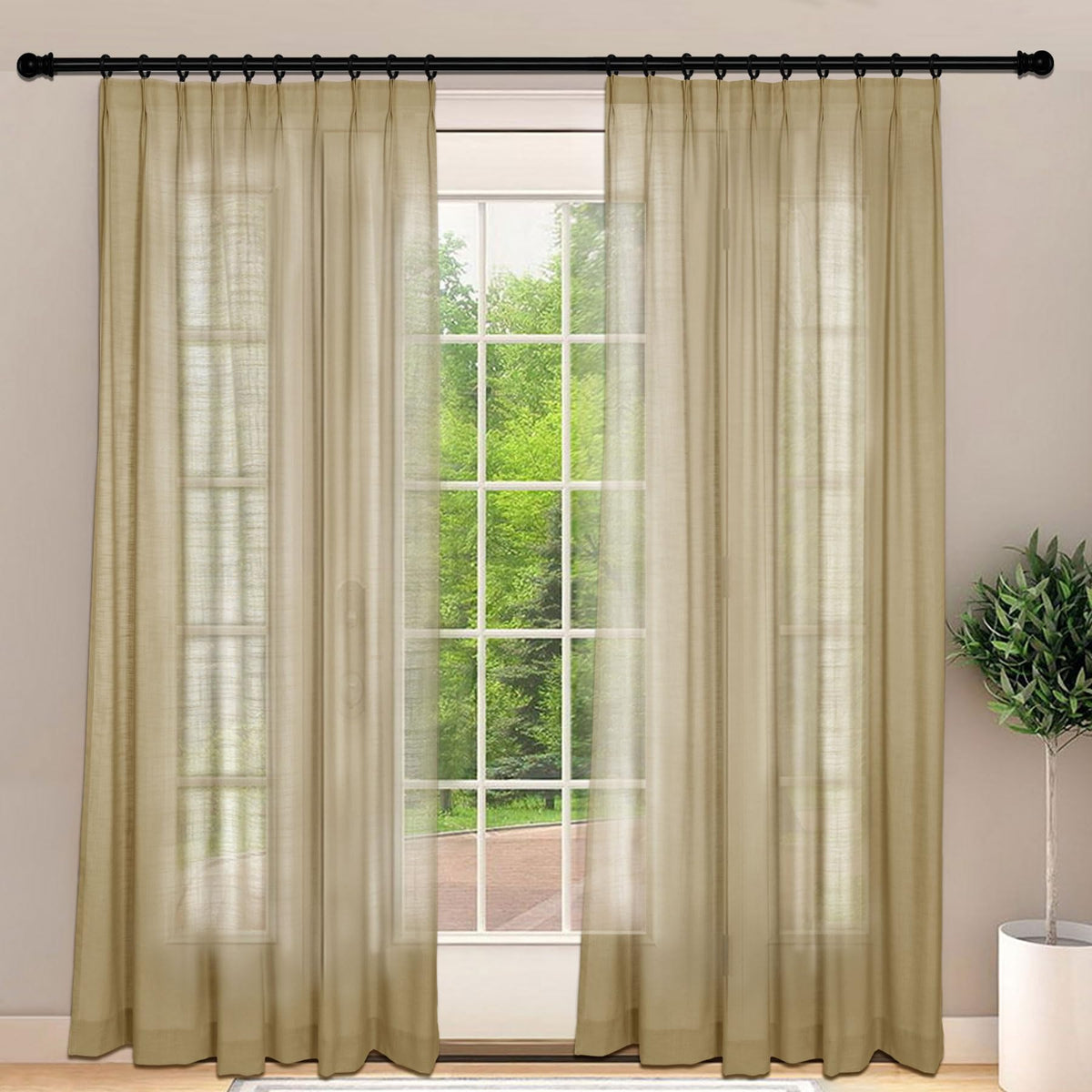 Frelement Light-Filtering Linen Pinch Pleat Curtains, 2 Panels