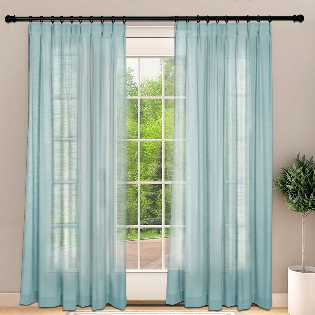 Frelement Light-Filtering Linen Pinch Pleat Curtains, 2 Panels