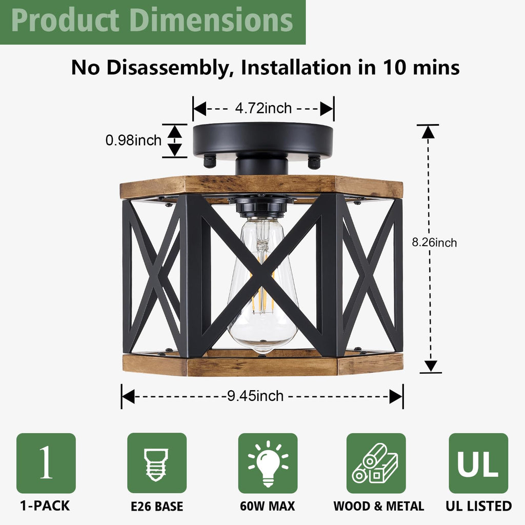 SGLfarmty Farmhouse Semi-Flush Mount Ceiling Light