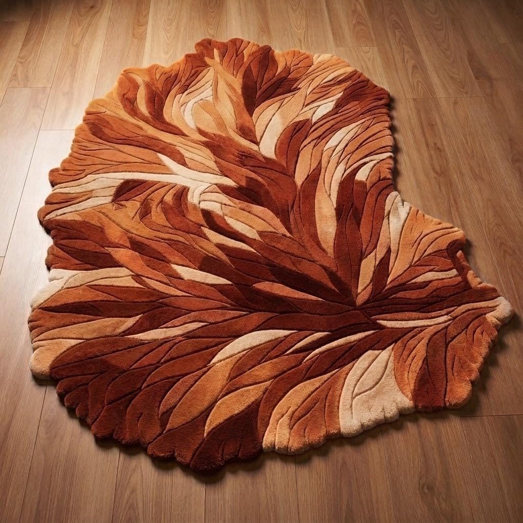 Hand-Tufted Abstract Tropical Leaf Plush Area Rug