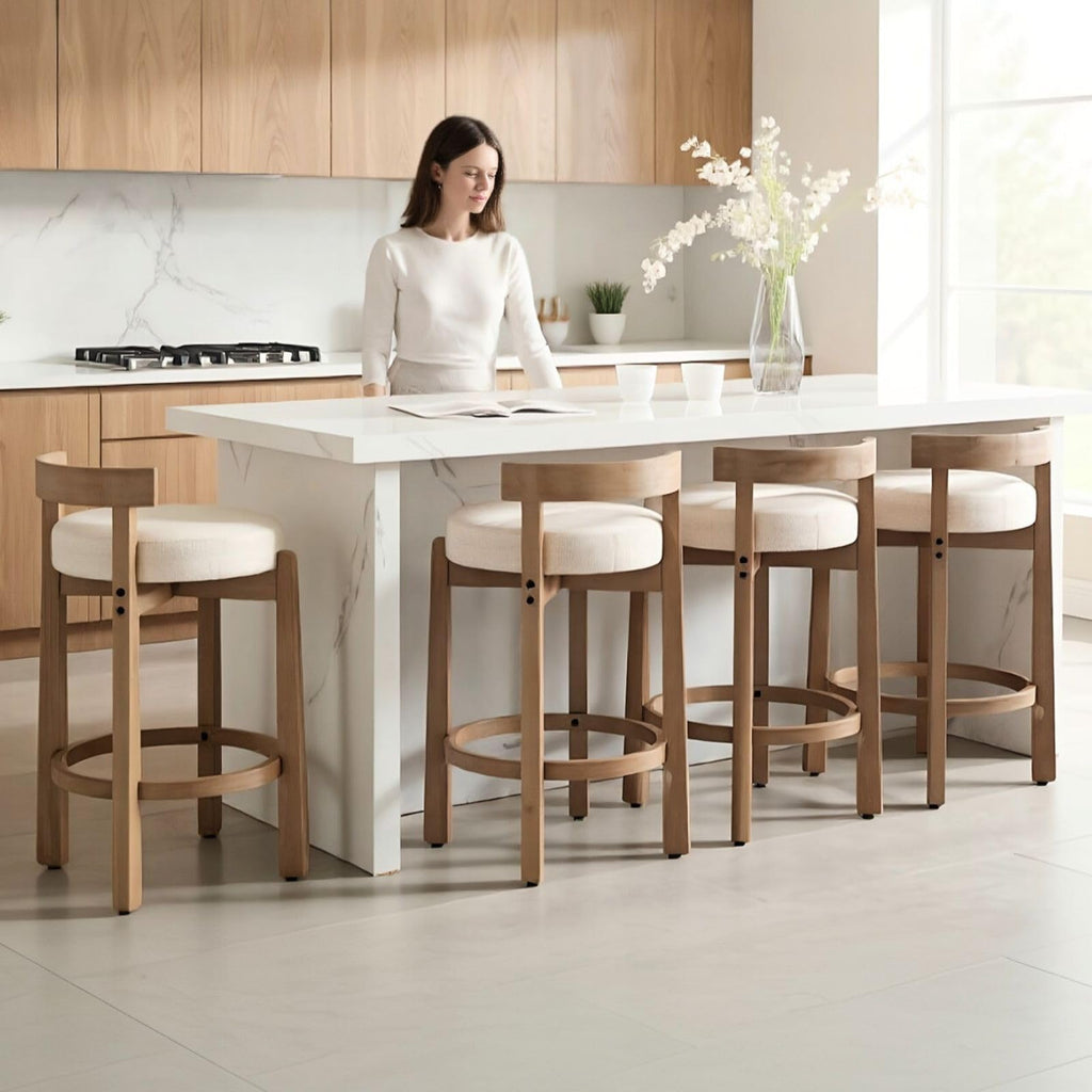 LukeAlon Rustic Modern Round Wood-Leg Low-Back Stool 5733