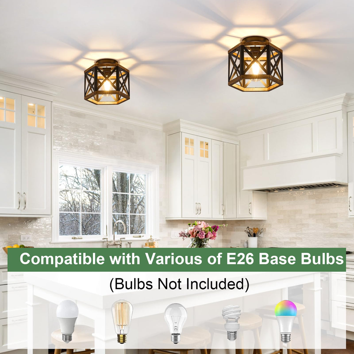 SGLfarmty Farmhouse Semi-Flush Mount Ceiling Light