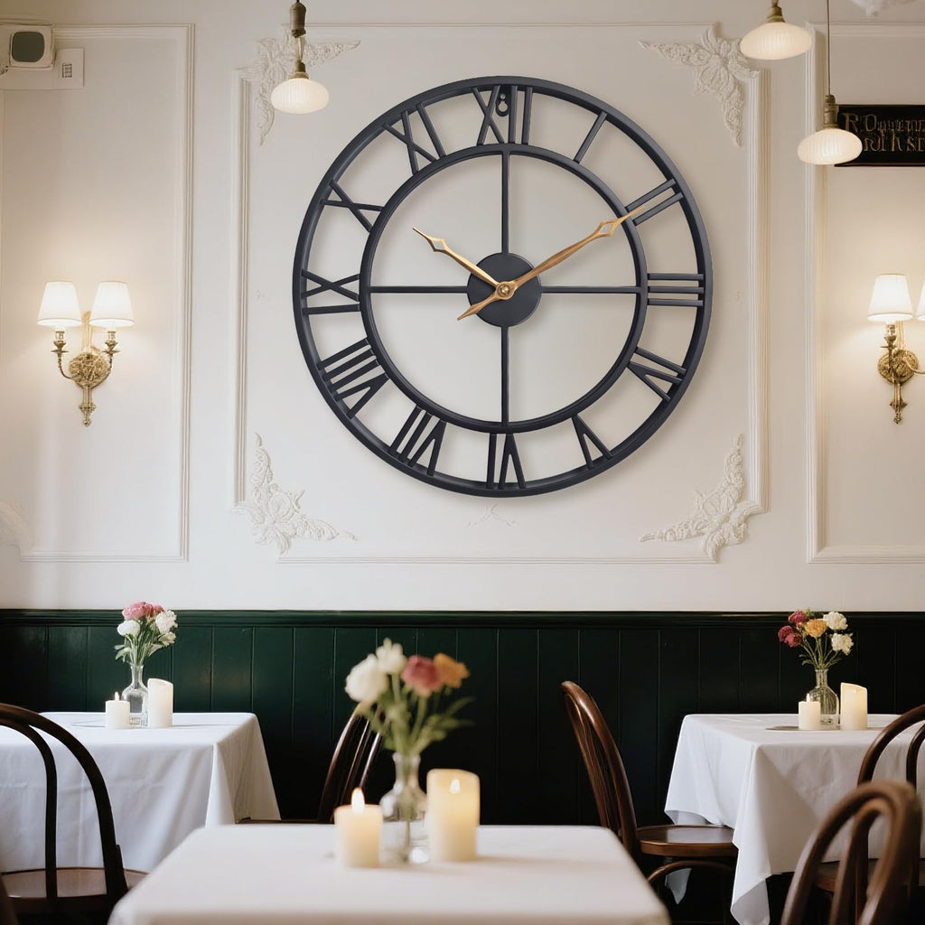BBALOVEDRE Large Roman Numeral Decorative Metal Wall Clock