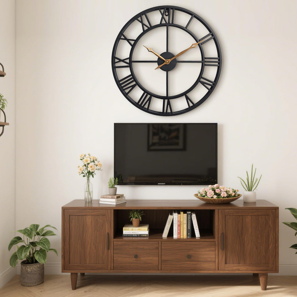 BBALOVEDRE Large Roman Numeral Decorative Metal Wall Clock