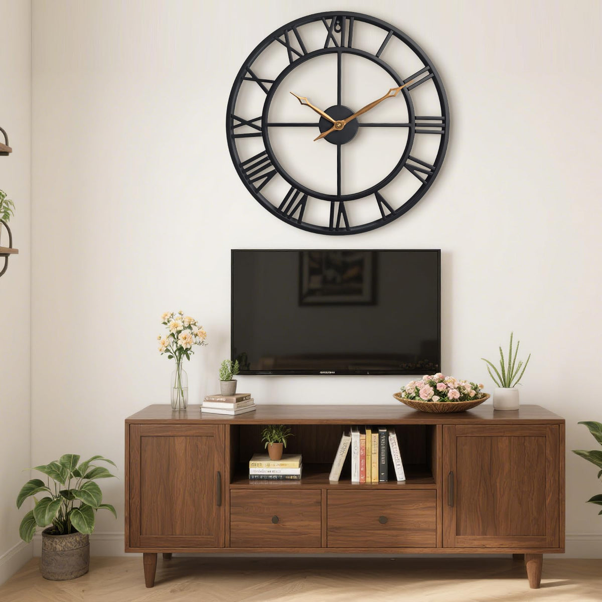 BBALOVEDRE Large Roman Numeral Decorative Metal Wall Clock