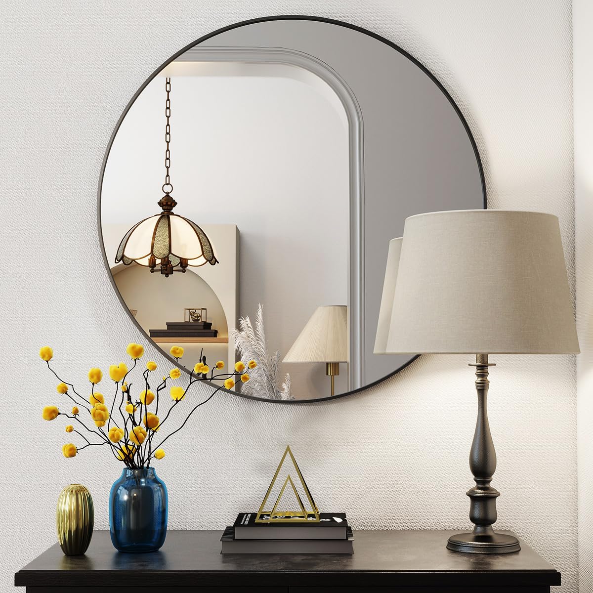 BEAUTYPEAK Round Metal Frame Decorative Wall Mirror